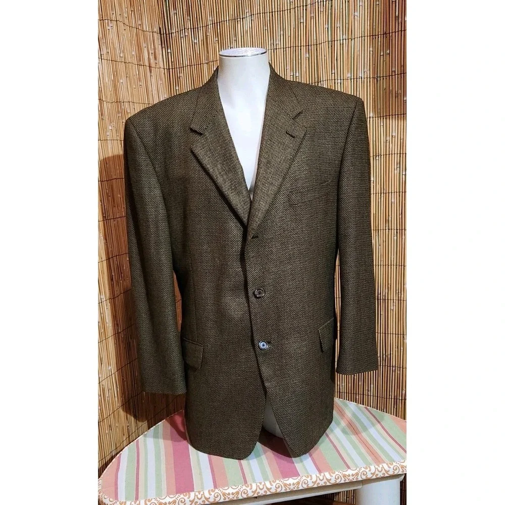 100% Cashmere Loro Piana Blazer Brown Gold-Thread SFI Sport Coat 3 Button men 44